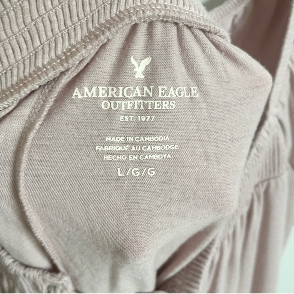 American Eagle shirt blush pink lace up off the shoulder flowy - Picture 7 of 10